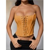 image:imageMakeMeChic Womens Renaissance Corset Bustier Tops Shapewear Lingerie Lace Up Floral Sexy Strapless Overbust Crop TopYellow