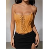 image:imageMakeMeChic Womens Renaissance Corset Bustier Tops Shapewear Lingerie Lace Up Floral Sexy Strapless Overbust Crop TopYellow