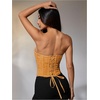 image:imageMakeMeChic Womens Renaissance Corset Bustier Tops Shapewear Lingerie Lace Up Floral Sexy Strapless Overbust Crop TopYellow