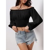 image:imageMakeMeChic Womens Renaissance Costume Shirts Pirate Top Off Shoulder Tops Long Sleeve BlouseBlack