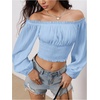image:imageMakeMeChic Womens Renaissance Costume Shirts Pirate Top Off Shoulder Tops Long Sleeve BlouseBlue