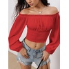 image:imageMakeMeChic Womens Renaissance Costume Shirts Pirate Top Off Shoulder Tops Long Sleeve BlouseRed