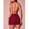image:imageMakeMeChic Womens Sequin Sparkly Halter Dress Low Cut Open Back Draped Fringe Party DressesBurgundy