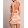 image:imageMakeMeChic Womens Sequin Sparkly Halter Dress Low Cut Open Back Draped Fringe Party DressesCoral Pink