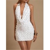 image:imageMakeMeChic Womens Sequin Sparkly Halter Dress Low Cut Open Back Draped Fringe Party DressesWhite