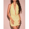 image:imageMakeMeChic Womens Sequin Sparkly Halter Dress Low Cut Open Back Draped Fringe Party DressesYellow