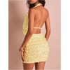 image:imageMakeMeChic Womens Sequin Sparkly Halter Dress Low Cut Open Back Draped Fringe Party DressesYellow