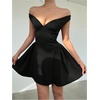 image:imageMakeMeChic Womens Sexy Elegant Off The Shoulder Dress High Waist Slimming Mini Cocktail DressesBlack