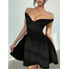 image:imageMakeMeChic Womens Sexy Elegant Off The Shoulder Dress High Waist Slimming Mini Cocktail DressesBlack