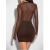 image:imageMakeMeChic Womens Sparkly Mesh Rhinestone Mini Dress Sequin Glitter Long Sleeve Sheer Bodycon Short DressBrown
