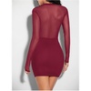 image:imageMakeMeChic Womens Sparkly Mesh Rhinestone Mini Dress Sequin Glitter Long Sleeve Sheer Bodycon Short DressBurgundy