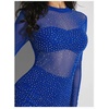 image:imageMakeMeChic Womens Sparkly Mesh Rhinestone Mini Dress Sequin Glitter Long Sleeve Sheer Bodycon Short DressRoyal Blue