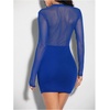 image:imageMakeMeChic Womens Sparkly Mesh Rhinestone Mini Dress Sequin Glitter Long Sleeve Sheer Bodycon Short DressRoyal Blue