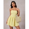 image:imageMakeMeChic Womens Strapless Backless Mini Dress Summer Ruffle Tube Bandeau Shorts Dress with BowYellow