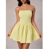 image:imageMakeMeChic Womens Strapless Backless Mini Dress Summer Ruffle Tube Bandeau Shorts Dress with BowYellow