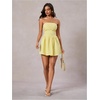 image:imageMakeMeChic Womens Strapless Backless Mini Dress Summer Ruffle Tube Bandeau Shorts Dress with BowYellow