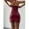image:imageMakeMeChic Womens Strapless Leather Dress Ruched Bandeau Bodycon Party Mini Dresses Burgundy Medium