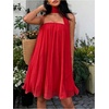 image:imageMakeMeChic Womens Strapless Tube Dress Mesh Pleated A Line Party Mini Dresses with ScarfRed