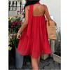 image:imageMakeMeChic Womens Strapless Tube Dress Mesh Pleated A Line Party Mini Dresses with ScarfRed