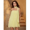 image:imageMakeMeChic Womens Strapless Tube Dress Mesh Pleated A Line Party Mini Dresses with ScarfYellow
