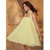 image:imageMakeMeChic Womens Strapless Tube Dress Mesh Pleated A Line Party Mini Dresses with ScarfYellow