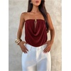 image:imageMakeMeChic Womens Strapless Tube Tops Draped Front Backless Elegant Dressy Crop TopsBurgundy