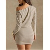 image:imageMakeMeChic Womens Striped Off The Shoulder Dress Long Sleeve Bodycon Mini DressesMulticolor