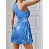 image:imageMakeMeChic Womens Summer Dress 2026 Tie Dye One Shoulder Mini Dress Pleated Cut Out Wedding Guest DressesBlue