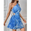 image:imageMakeMeChic Womens Summer Dress 2026 Tie Dye One Shoulder Mini Dress Pleated Cut Out Wedding Guest DressesBlue
