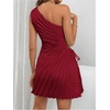 image:imageMakeMeChic Womens Summer Dress 2026 Tie Dye One Shoulder Mini Dress Pleated Cut Out Wedding Guest DressesBurgundy