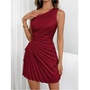 image:imageMakeMeChic Womens Summer Dress 2026 Tie Dye One Shoulder Mini Dress Pleated Cut Out Wedding Guest DressesBurgundy