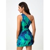image:imageMakeMeChic Womens Summer Dress 2026 Tie Dye One Shoulder Mini Dress Pleated Cut Out Wedding Guest DressesMulticolor