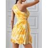 image:imageMakeMeChic Womens Summer Dress 2026 Tie Dye One Shoulder Mini Dress Pleated Cut Out Wedding Guest DressesYellow