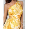 image:imageMakeMeChic Womens Summer Dress 2026 Tie Dye One Shoulder Mini Dress Pleated Cut Out Wedding Guest DressesYellow