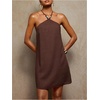 image:imageMakeMeChic Womens Summer Halter Neck Dress Summer Beaded A Line Criss Cross Backless Retro Mini DressesBrown