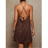 image:imageMakeMeChic Womens Summer Halter Neck Dress Summer Beaded A Line Criss Cross Backless Retro Mini DressesBrown