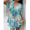 image:imageMakeMeChic Womens Summer Mini Dress Boho Floral Print Short Sleeve V Neck A Line Short DressesMulticolor