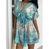 image:imageMakeMeChic Womens Summer Mini Dress Boho Floral Print Short Sleeve V Neck A Line Short DressesMulticolor