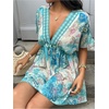 image:imageMakeMeChic Womens Summer Mini Dress Boho Floral Print Short Sleeve V Neck A Line Short DressesMulticolor