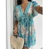 image:imageMakeMeChic Womens Summer Mini Dress Boho Floral Print Short Sleeve V Neck A Line Short DressesMulticolor