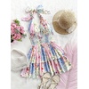 image:imageMakeMeChic Womens Summer Mini Dress Floral Halter Ruffle Backless A Line Dresses Flowy Cami Vacation SundressMulticolor