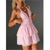 image:imageMakeMeChic Womens Summer Mini Dress Floral Halter Ruffle Backless A Line Dresses Flowy Cami Vacation SundressPink