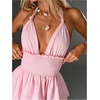 image:imageMakeMeChic Womens Summer Mini Dress Floral Halter Ruffle Backless A Line Dresses Flowy Cami Vacation SundressPink