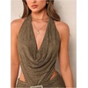 image:imageMakeMeChic Womens Summer Mini Dress Floral Lace Halter Ruffle Tiered Tie Backless Y2K Short DressesArmy Green