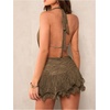 image:imageMakeMeChic Womens Summer Mini Dress Floral Lace Halter Ruffle Tiered Tie Backless Y2K Short DressesArmy Green