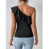 image:imageMakeMeChic Womens Summer Ruffle Tops Going Out Sleeveless Off The Shoulder TopsBlack