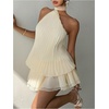 image:imageMakeMeChic Womens Summer Wedding Guest Dresses Backless Halter Pleated Ruffle Mini Sundress with ScarfApricot