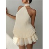 image:imageMakeMeChic Womens Summer Wedding Guest Dresses Backless Halter Pleated Ruffle Mini Sundress with ScarfApricot