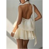 image:imageMakeMeChic Womens Summer Wedding Guest Dresses Backless Halter Pleated Ruffle Mini Sundress with ScarfApricot