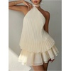 image:imageMakeMeChic Womens Summer Wedding Guest Dresses Backless Halter Pleated Ruffle Mini Sundress with ScarfApricot